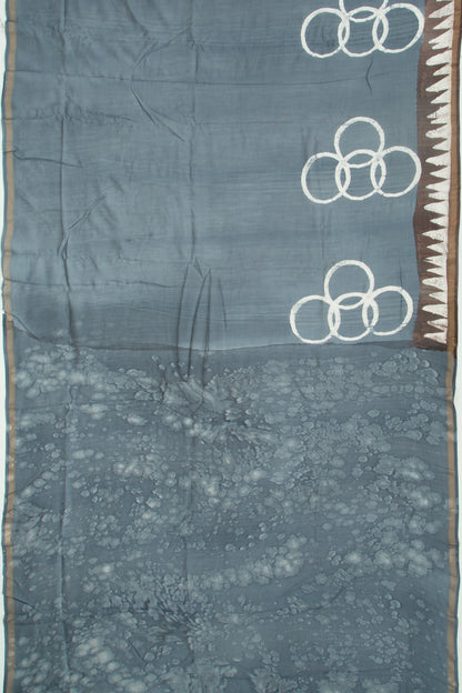 Chanderi Silk Batik Printed Elephant Grey Saree