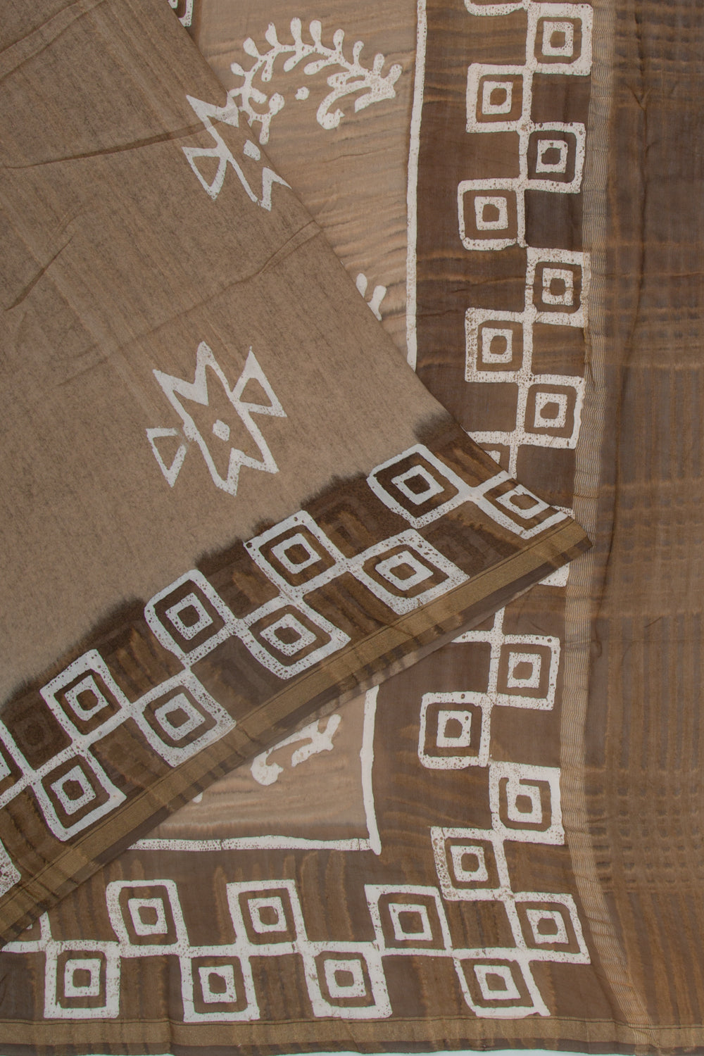 Chanderi Silk Batik Printed Beige Saree