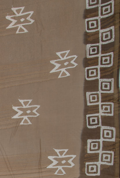 Chanderi Silk Batik Printed Beige Saree