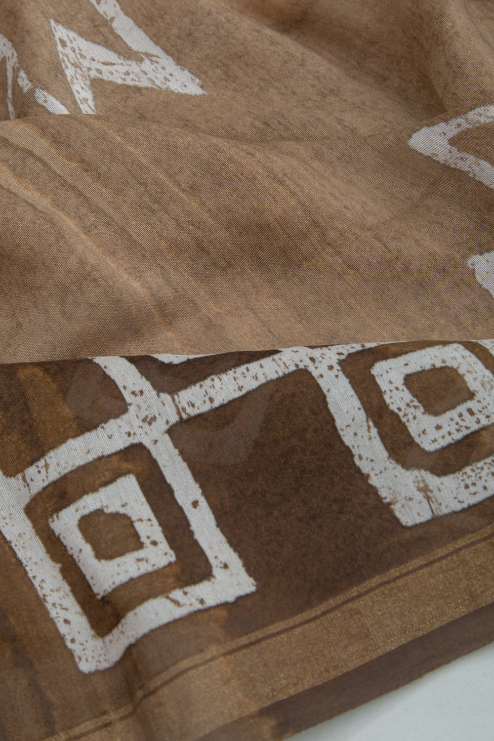 Chanderi Silk Batik Printed Beige Saree