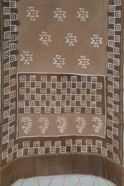 Chanderi Silk Batik Printed Beige Saree