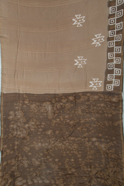 Chanderi Silk Batik Printed Beige Saree