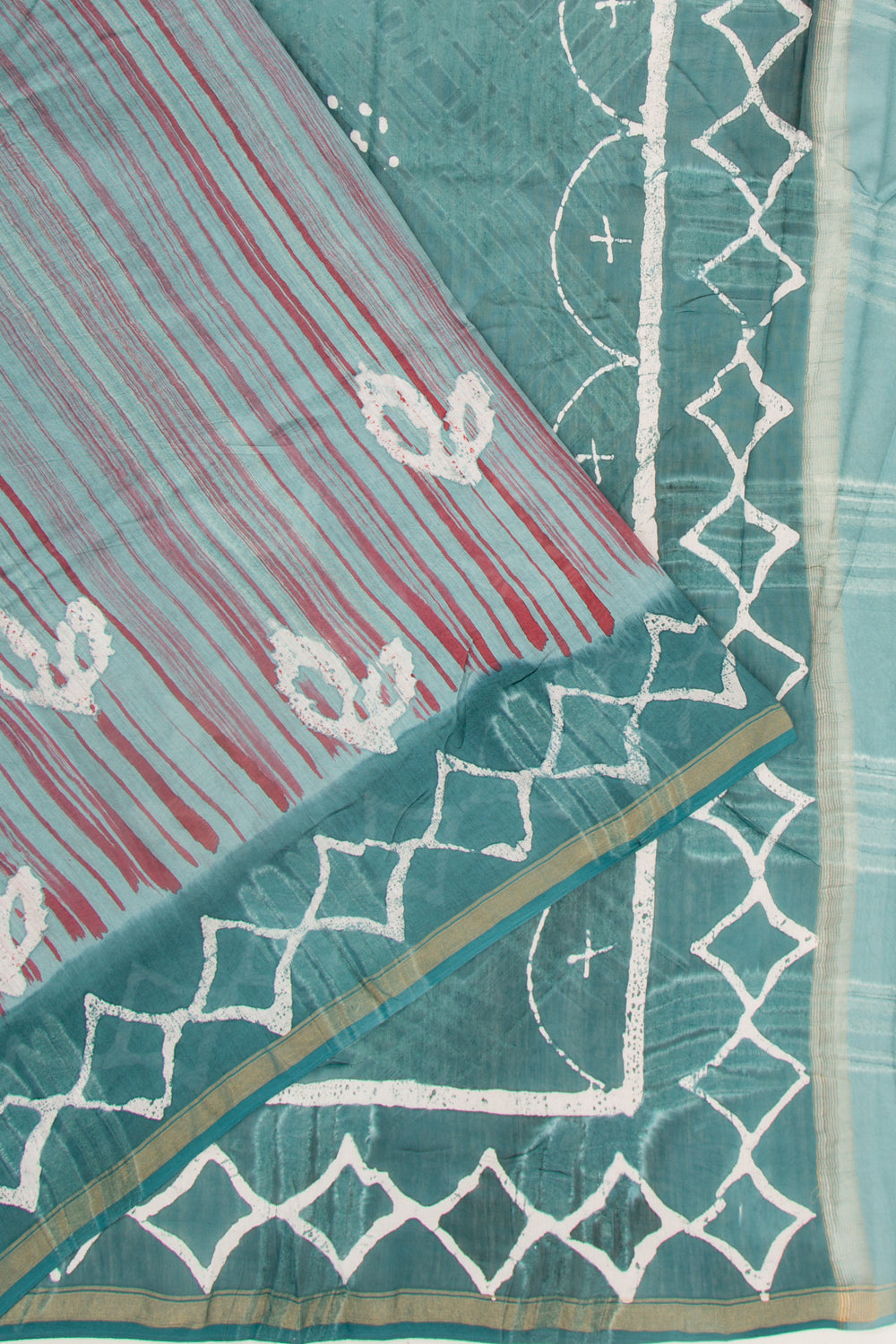 Chanderi Silk Batik Printed Pastel Green Saree