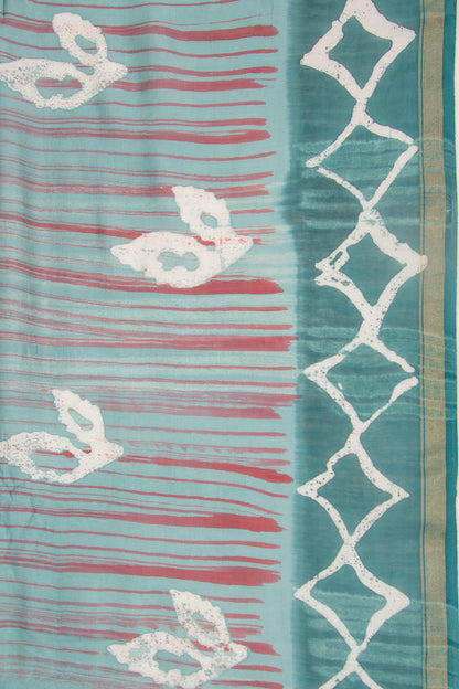 Chanderi Silk Batik Printed Pastel Green Saree