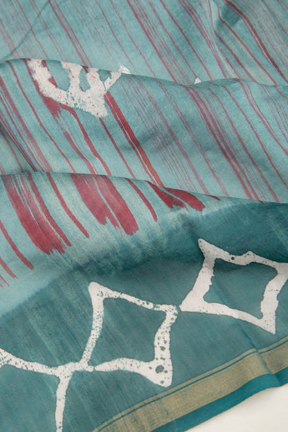 Chanderi Silk Batik Printed Pastel Green Saree