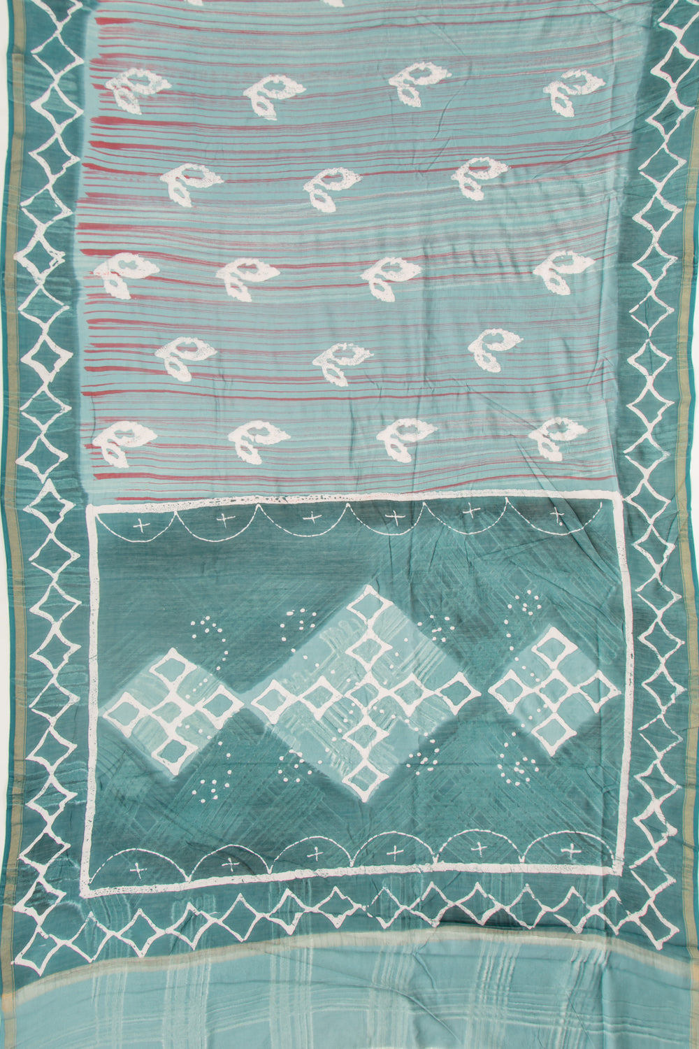 Chanderi Silk Batik Printed Pastel Green Saree