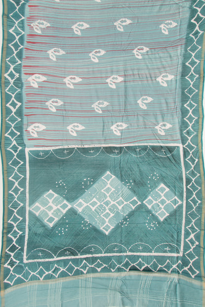 Chanderi Silk Batik Printed Pastel Green Saree