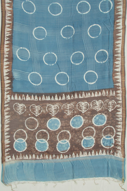 Chanderi Silk Batik Printed Blue Saree