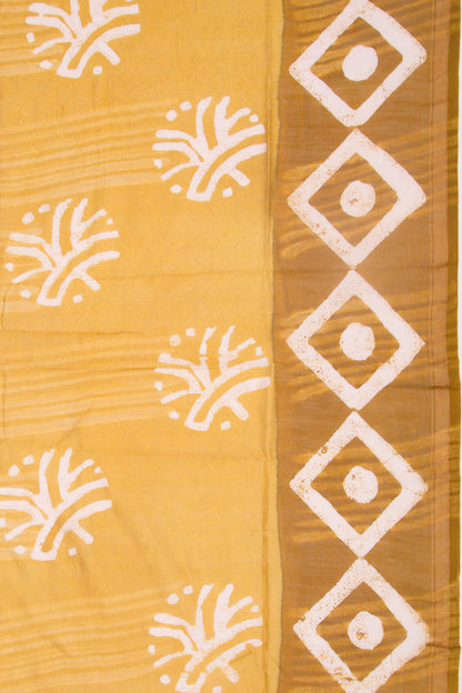 Chanderi Silk Batik Printed Yellow Saree