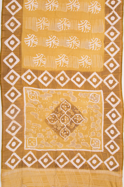 Chanderi Silk Batik Printed Yellow Saree