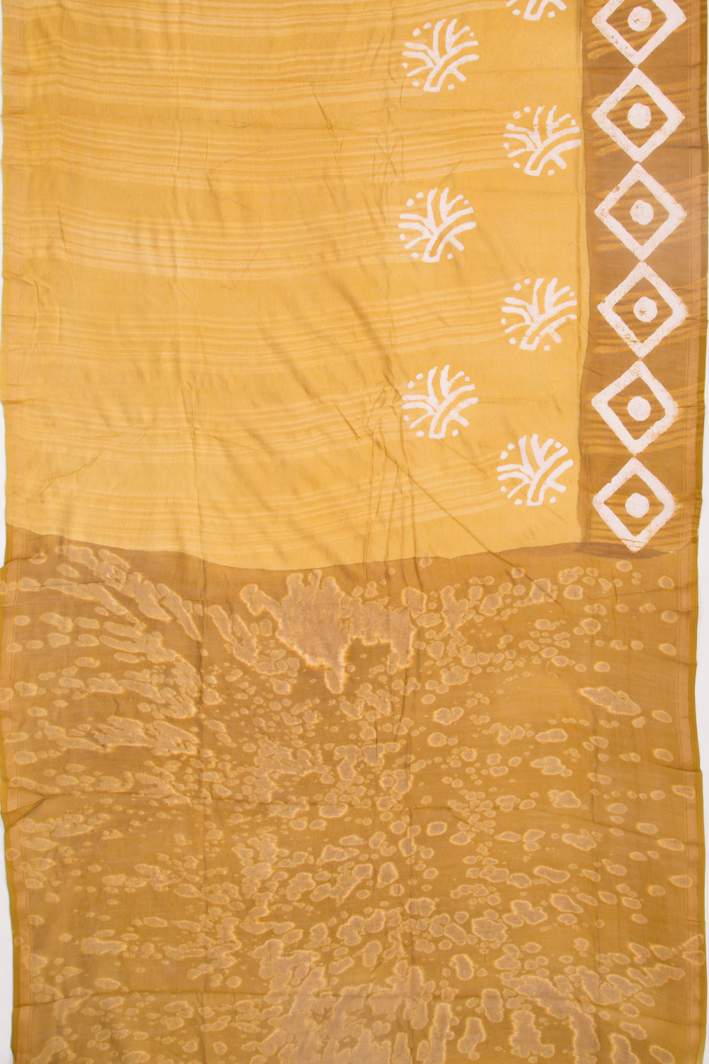 Chanderi Silk Batik Printed Yellow Saree