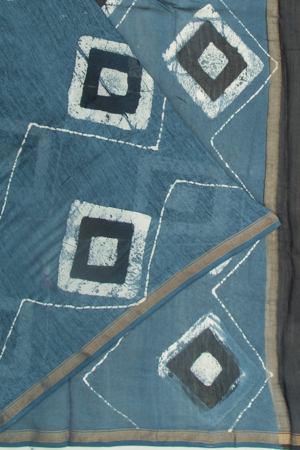 Chanderi Cotton Batik Printed Blue Saree