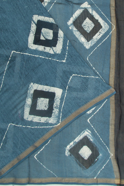 Chanderi Cotton Batik Printed Blue Saree