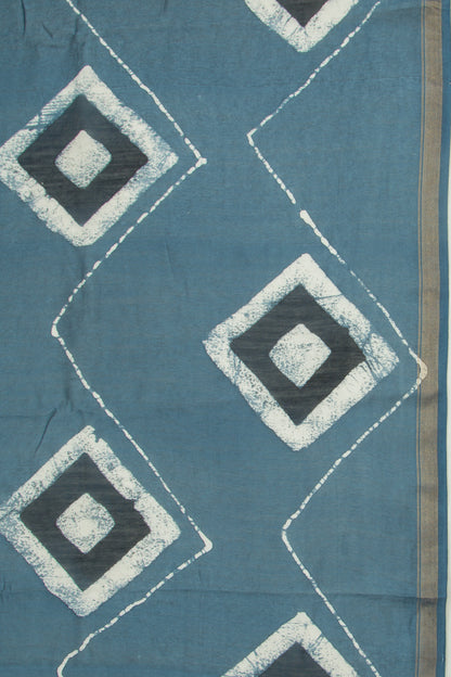 Chanderi Cotton Batik Printed Blue Saree
