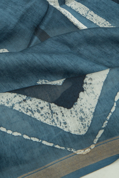 Chanderi Cotton Batik Printed Blue Saree