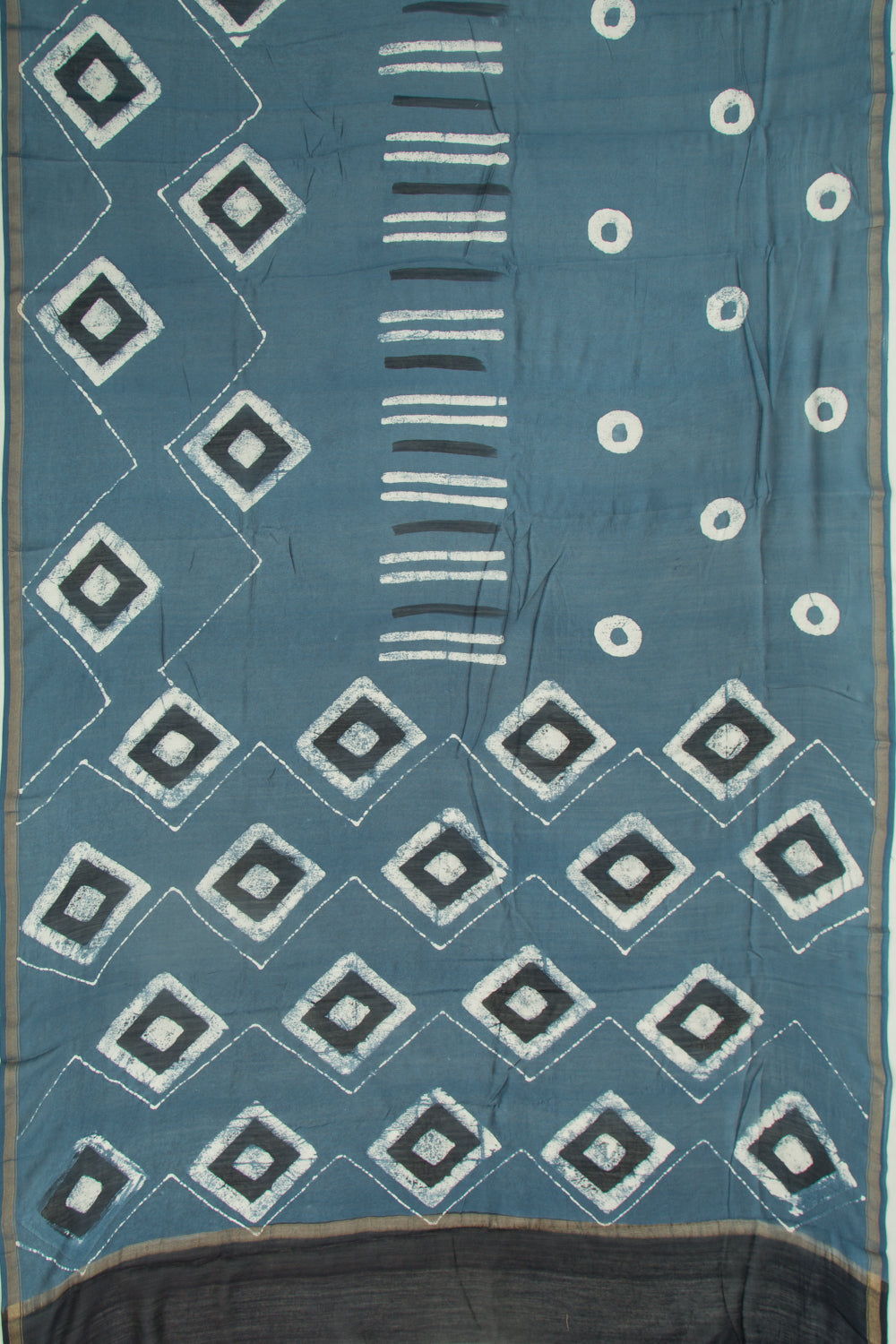 Chanderi Cotton Batik Printed Blue Saree