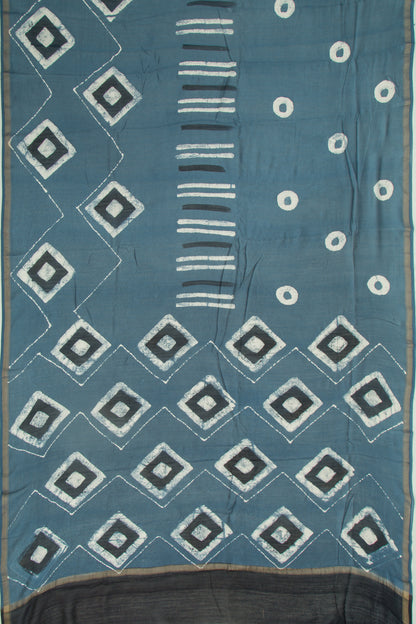 Chanderi Cotton Batik Printed Blue Saree