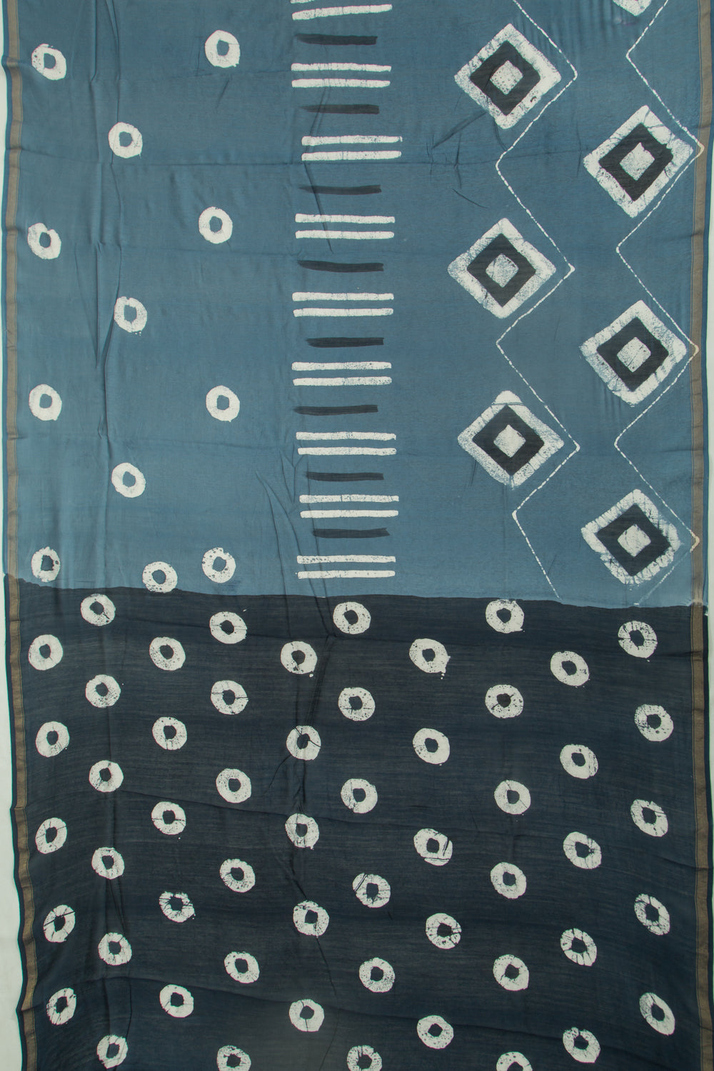 Chanderi Cotton Batik Printed Blue Saree