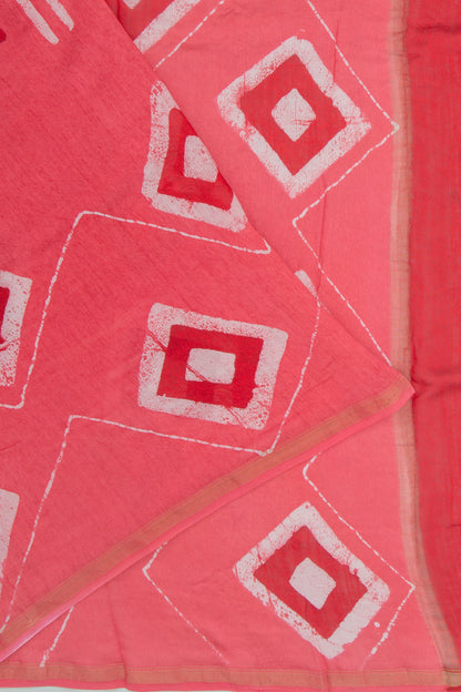 Chanderi Silk Batik Printed Pink Saree
