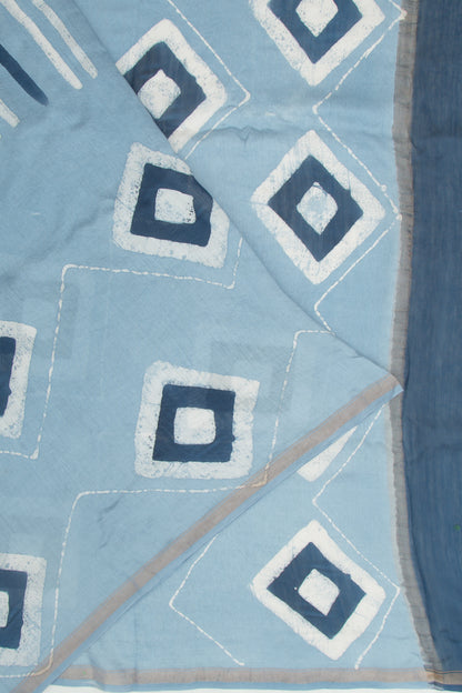 Chanderi Silk Batik Printed Pastel Blue Saree