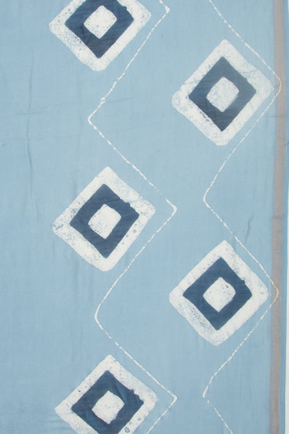 Chanderi Silk Batik Printed Pastel Blue Saree