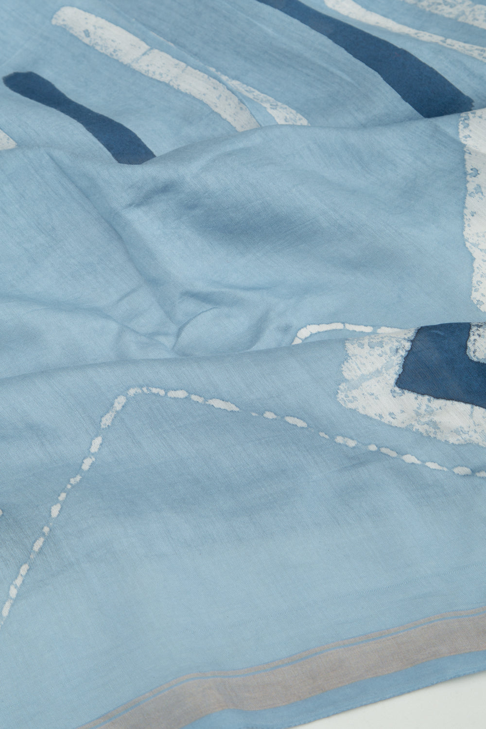 Chanderi Silk Batik Printed Pastel Blue Saree