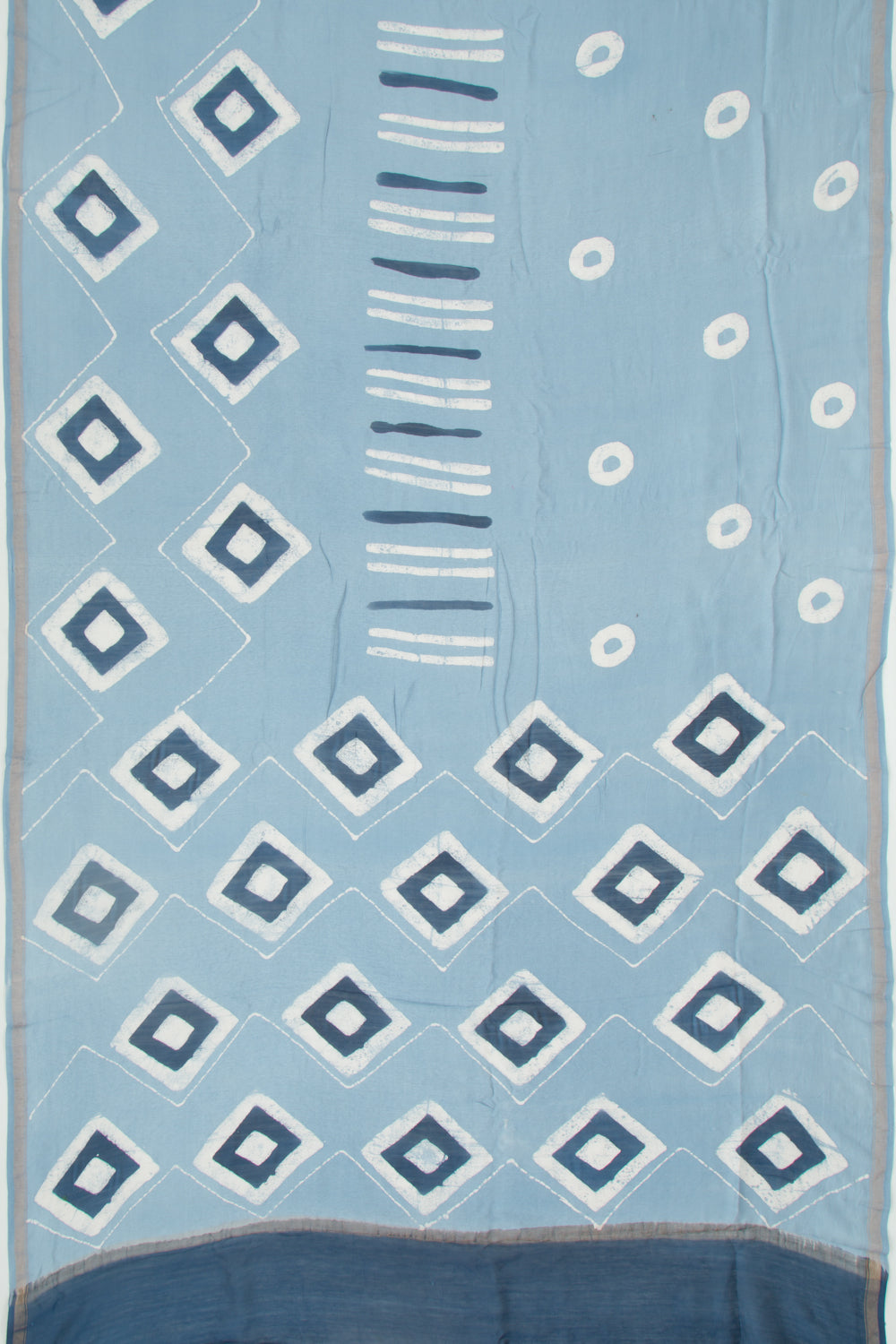 Chanderi Silk Batik Printed Pastel Blue Saree