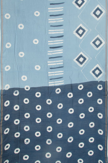 Chanderi Silk Batik Printed Pastel Blue Saree