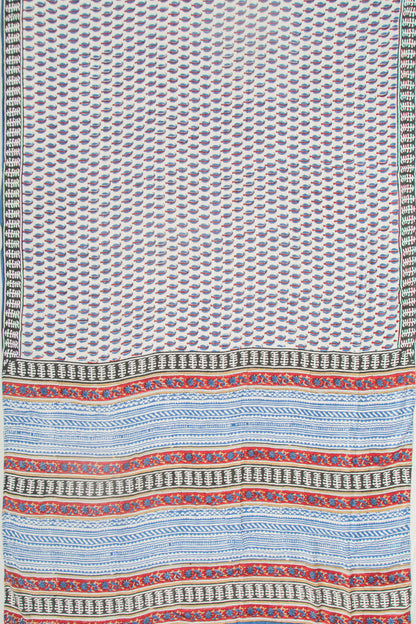 Chanderi Silk Printed White Saree