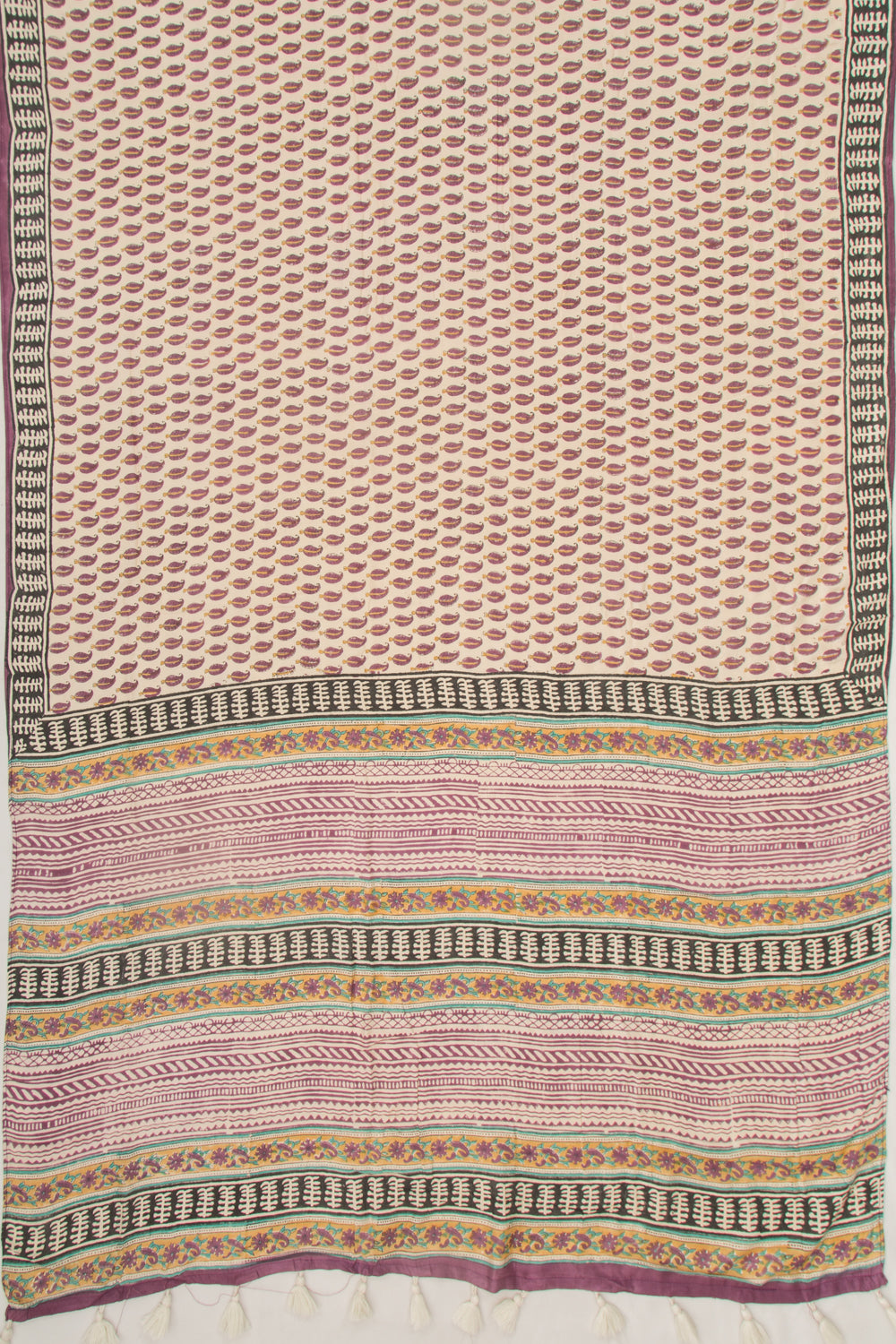 Chanderi Silk Printed Cream Saree