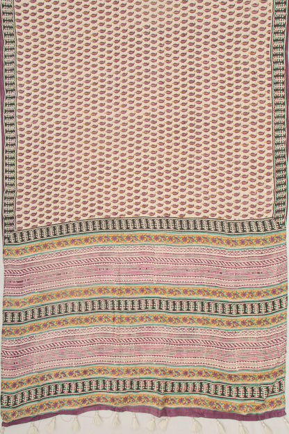 Chanderi Silk Printed Cream Saree