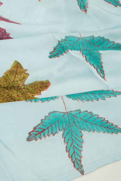 Chanderi Silk Floral Printed Pastel Blue Saree