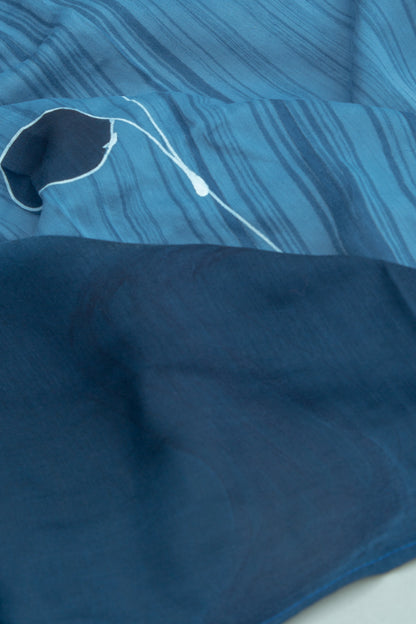 Chanderi Silk Batik Printed Blue Saree