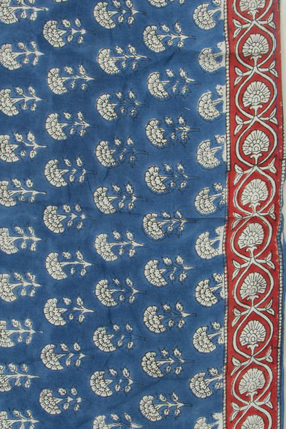 Chanderi Cotton Floral Printed Blue Saree
