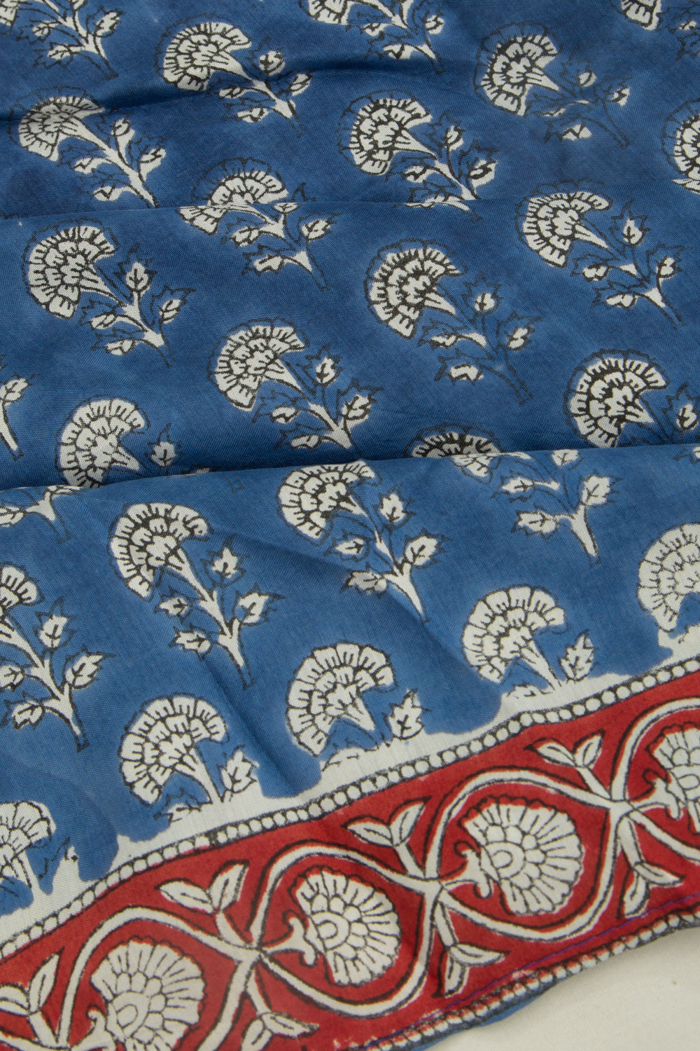 Chanderi Cotton Floral Printed Blue Saree
