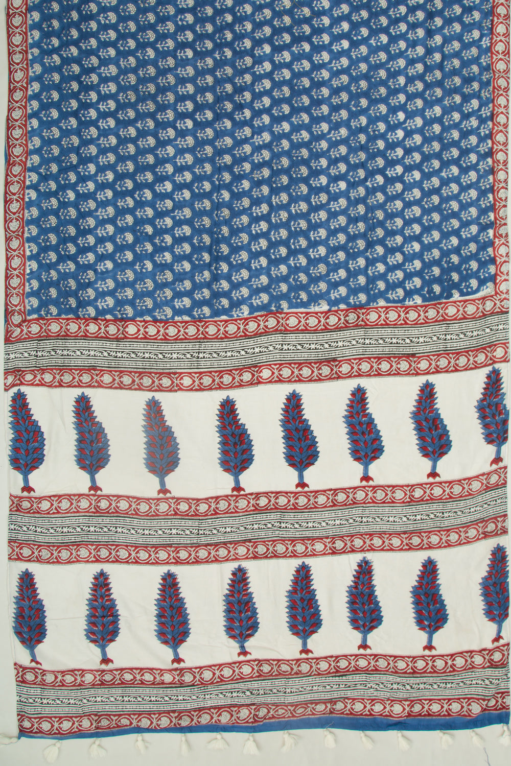 Chanderi Cotton Floral Printed Blue Saree