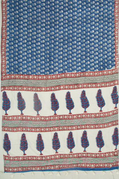 Chanderi Cotton Floral Printed Blue Saree