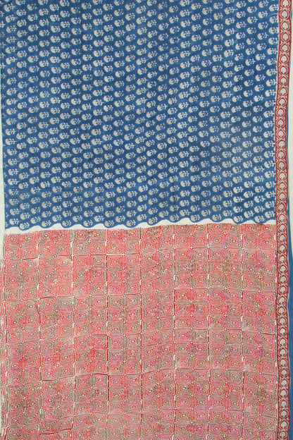 Chanderi Cotton Floral Printed Blue Saree