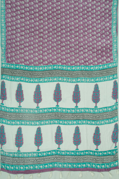 Chanderi Silk Floral Printed Purple Saree