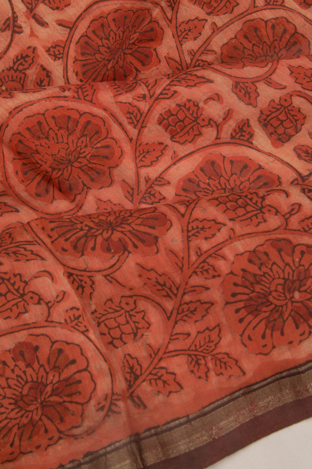 Chanderi Cotton Floral Printed Orange Saree