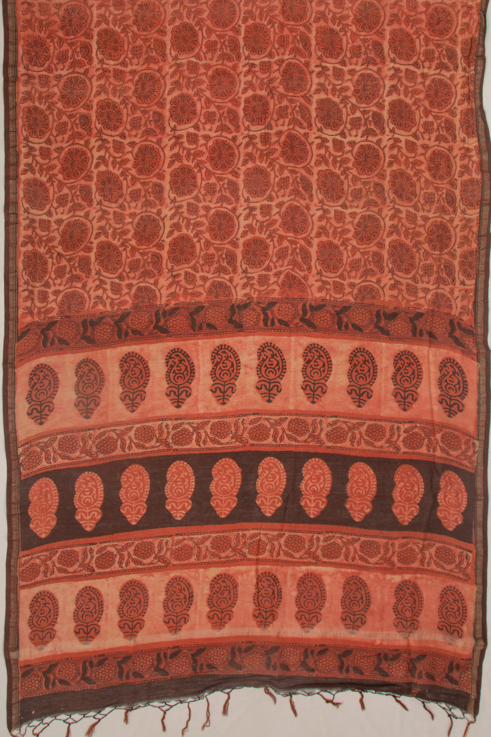 Chanderi Cotton Floral Printed Orange Saree