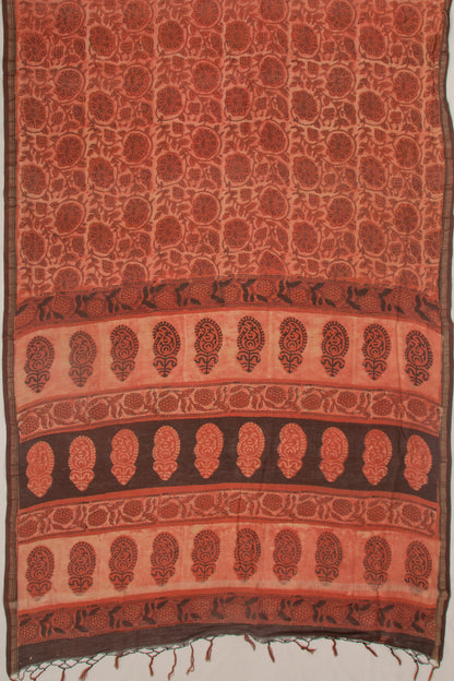 Chanderi Cotton Floral Printed Orange Saree