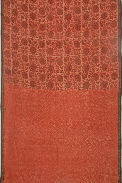 Chanderi Cotton Floral Printed Orange Saree