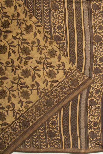 Chanderi Cotton Floral Printed Cream Saree