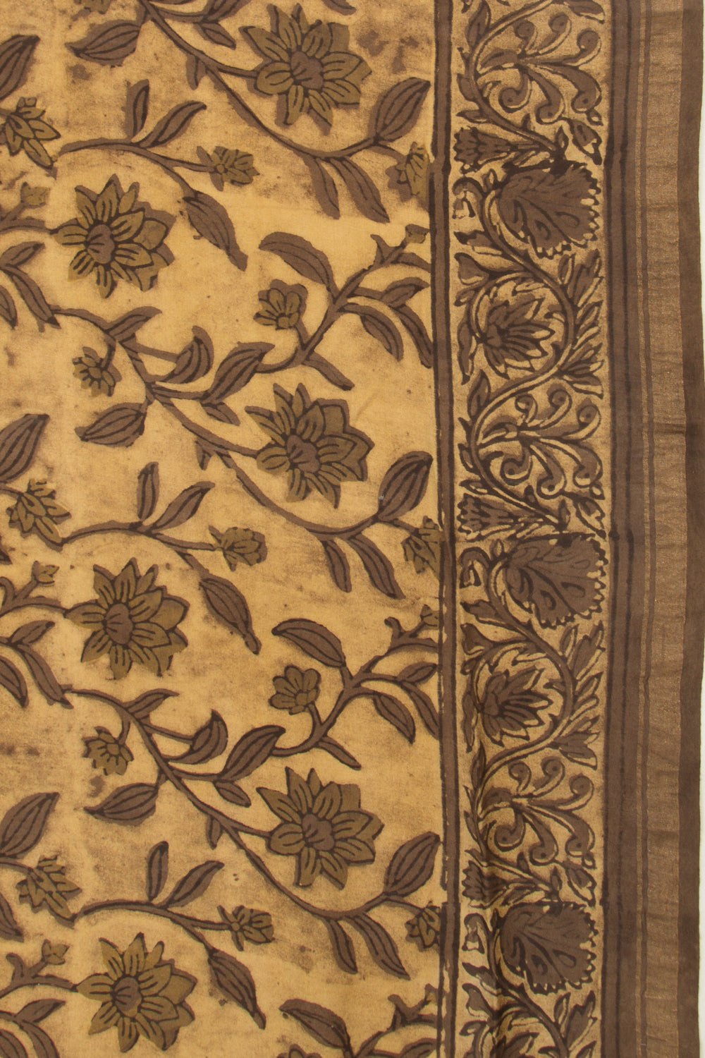 Chanderi Cotton Floral Printed Cream Saree