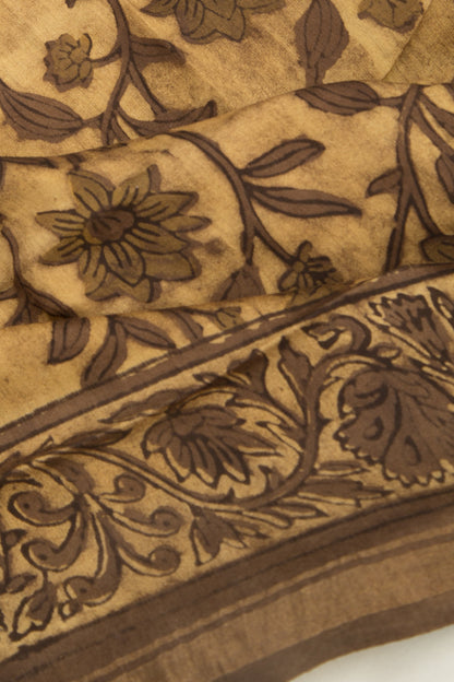 Chanderi Cotton Floral Printed Cream Saree