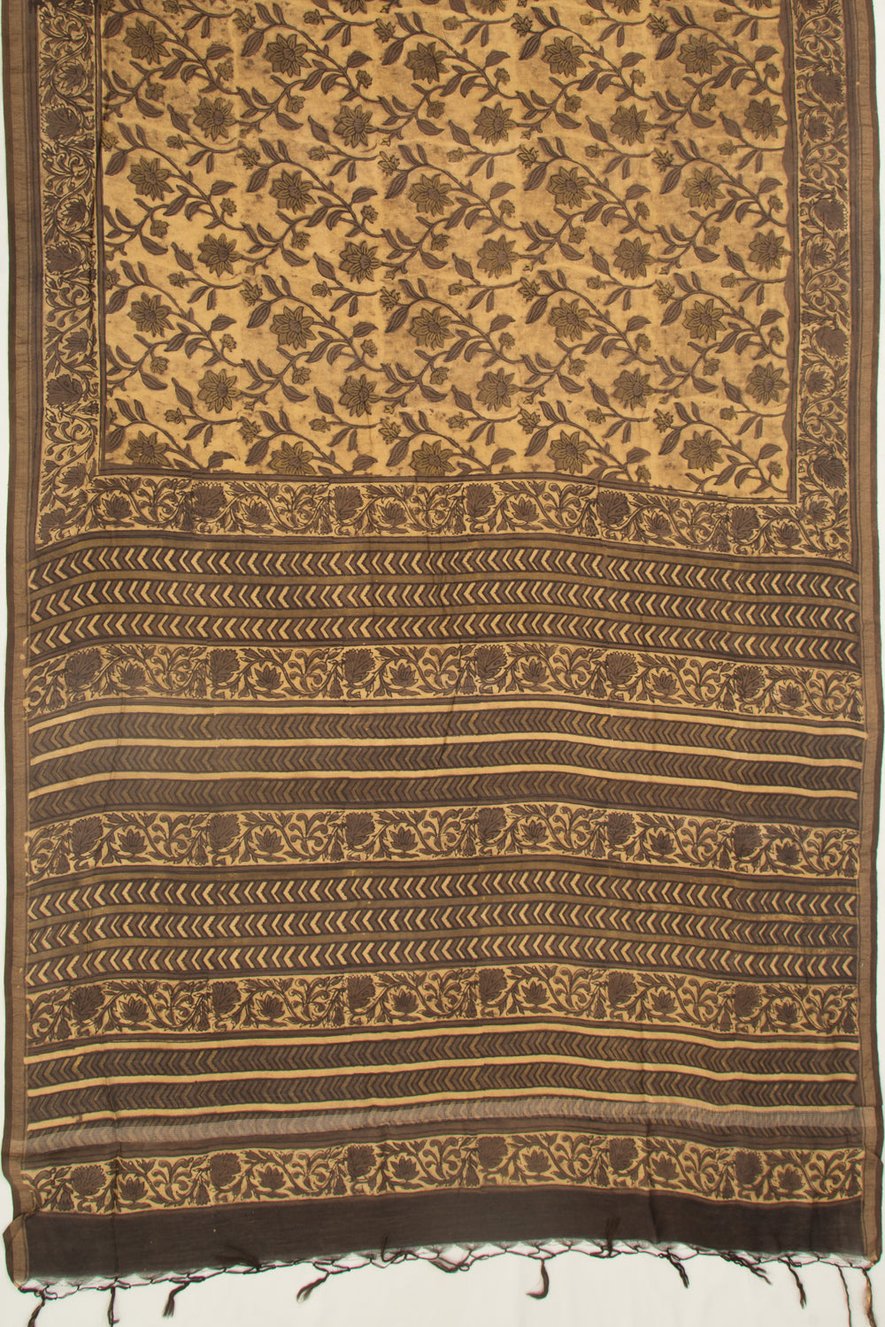 Chanderi Cotton Floral Printed Cream Saree