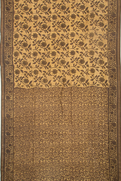 Chanderi Cotton Floral Printed Cream Saree