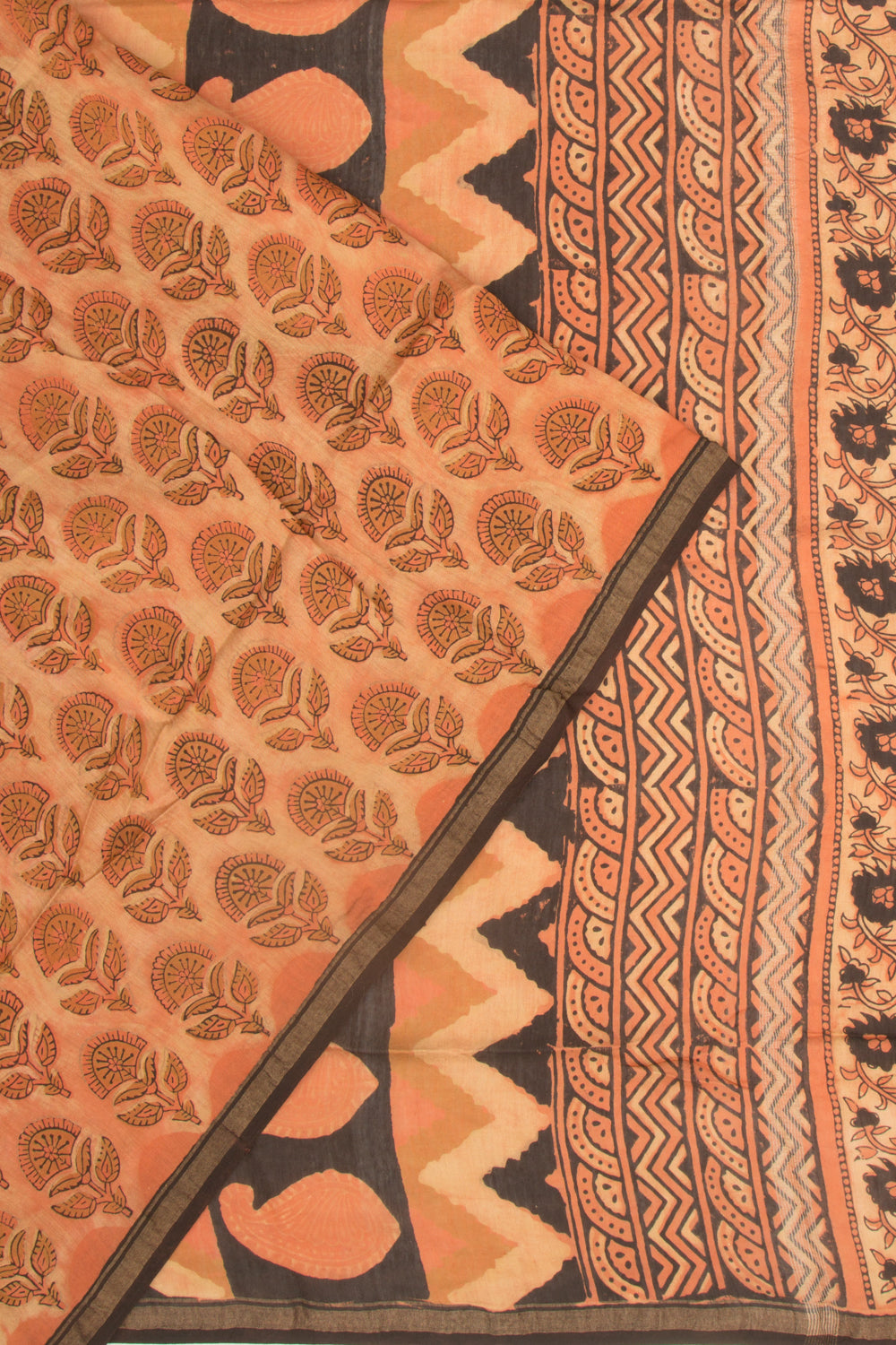 Chanderi Silk Floral Printed Orange Saree