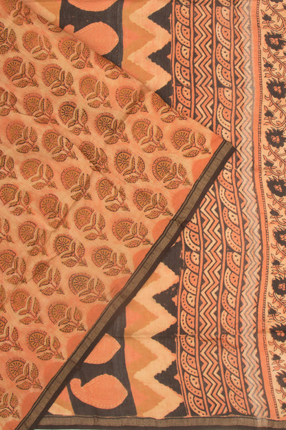 Chanderi Silk Floral Printed Orange Saree